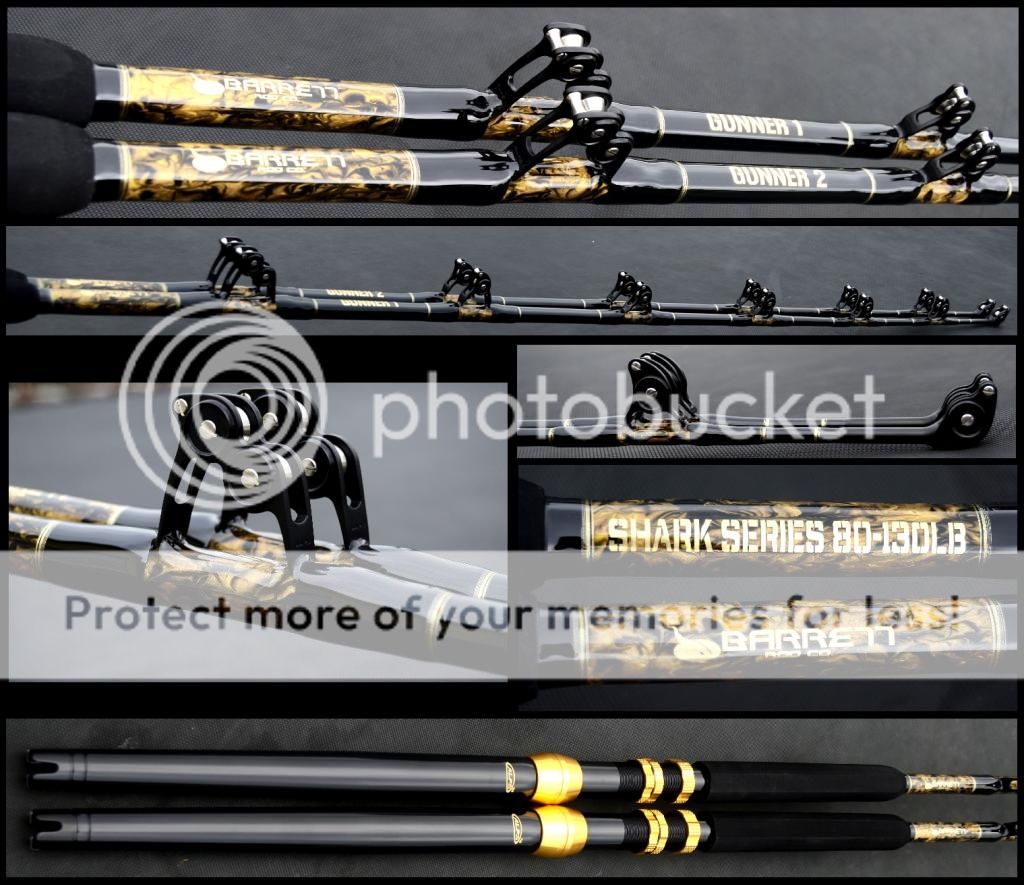 set of awesome marbled 8ft shark rods! Bloodydecks