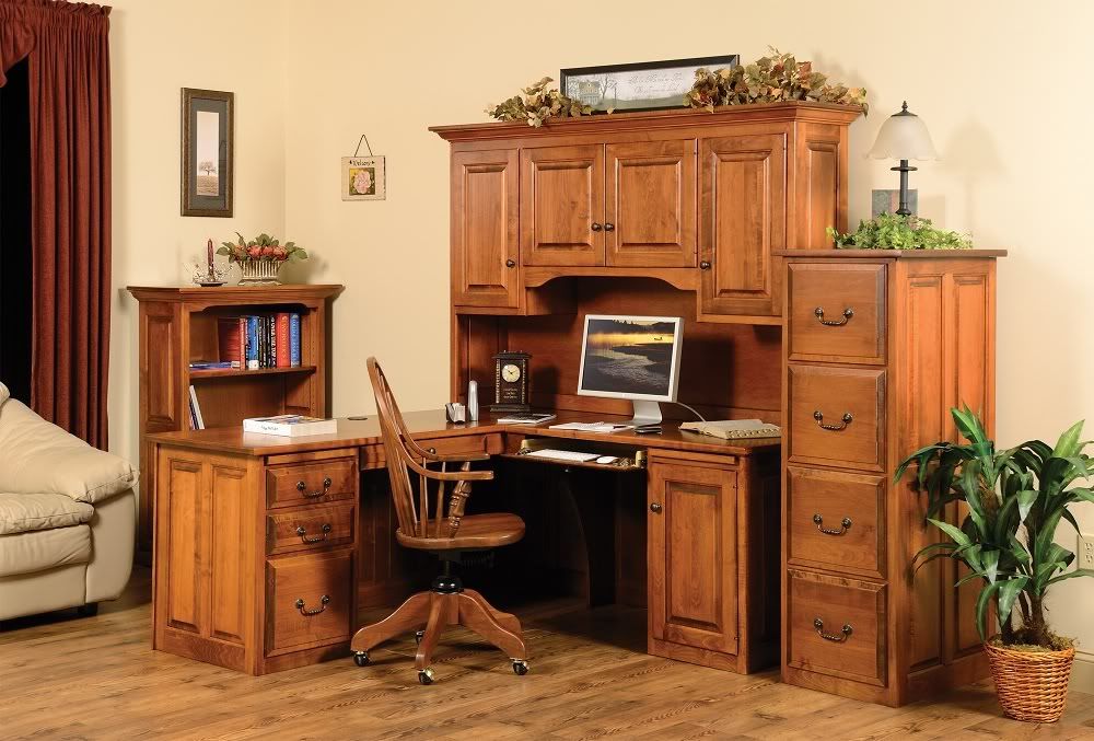 Amish Traditional Corner Computer Desk Hutch Home Office Solid Wood Oak