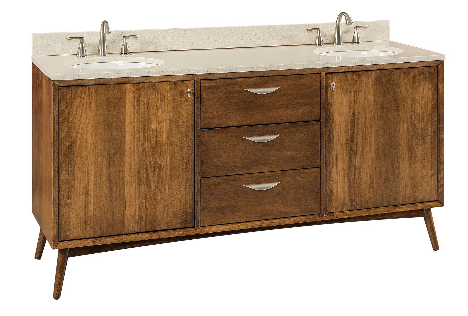 Amish MidCentury Solid Wood Free Standing Bathroom Vanity Double Sink