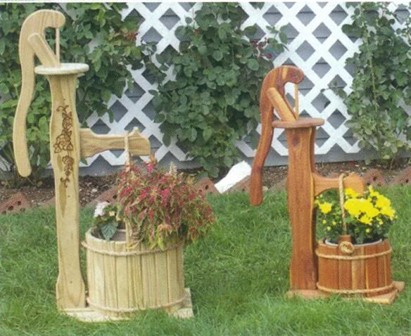 Amish Wooden Garden Planter Water Hand Pump Flower Pot Yard Decor Planter Wood